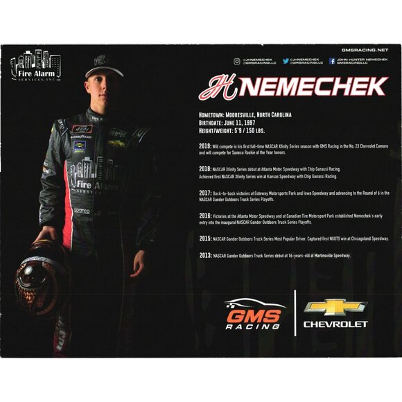 J H Nemecheck 23 2019 Racing Postcard Fire Alarm Services 8x6 - Picture 4 of 4